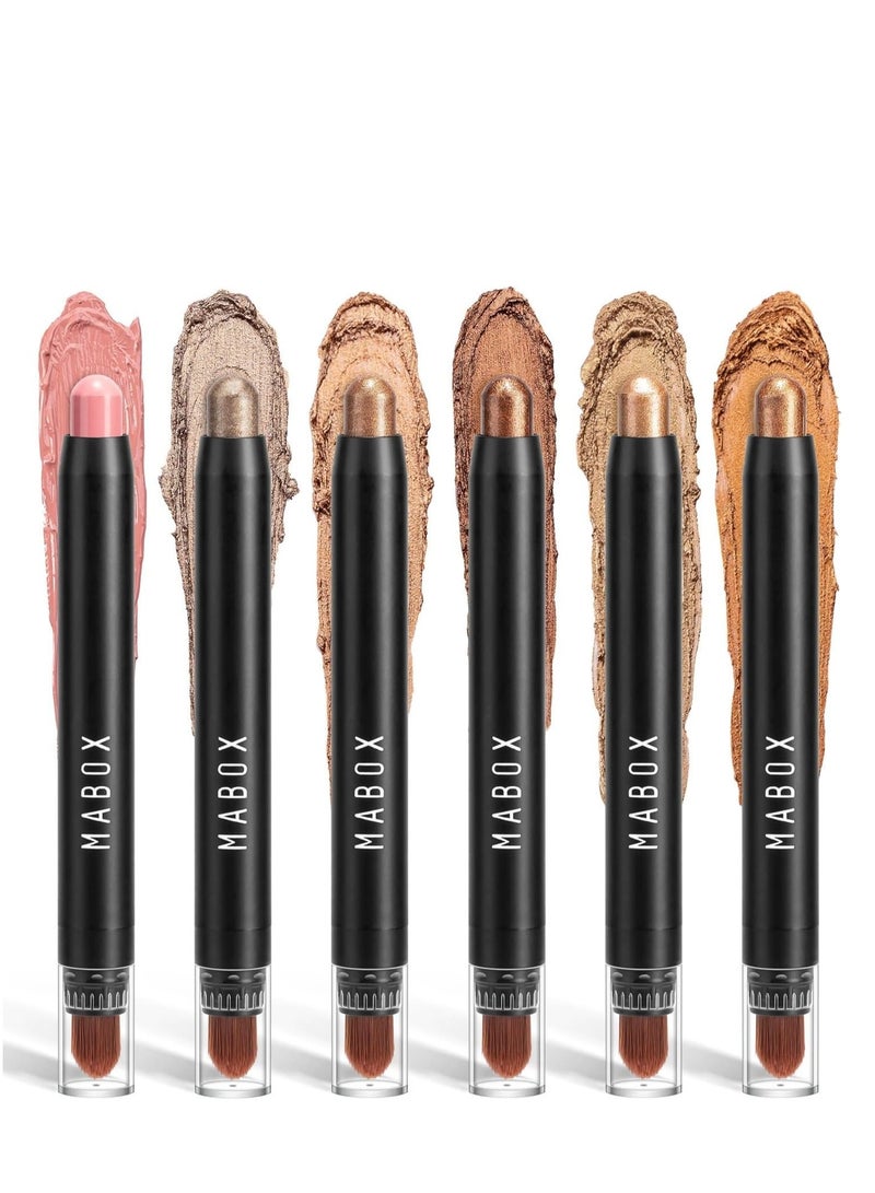 Mabox 6PCS Neutral Eyeshadow Stick Set - Metallic Shimmer & Matte Cream Eye Shadow, Multi-Use Eyeliner & Brightener Pencil Crayon, Classic Eye Makeup Kit - Image 1