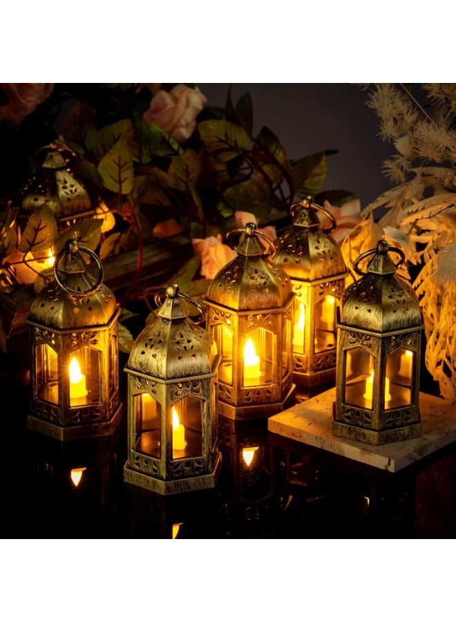 Cunhill 12 Pieces Mini Lanterns with Flickering LED Candle, Batteries Included, Decorative Hanging Candle Lantern for Indoor Use, Wedding, Party, Table Centerpiece (Gold) - Image 3