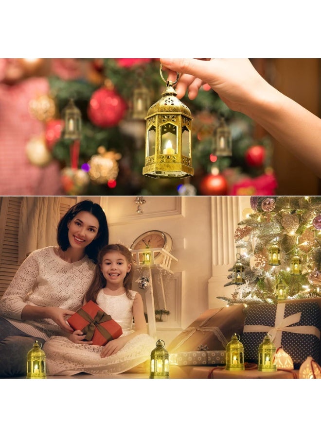 Cunhill 12 Pieces Mini Lanterns with Flickering LED Candle, Batteries Included, Decorative Hanging Candle Lantern for Indoor Use, Wedding, Party, Table Centerpiece (Gold) - Image 4