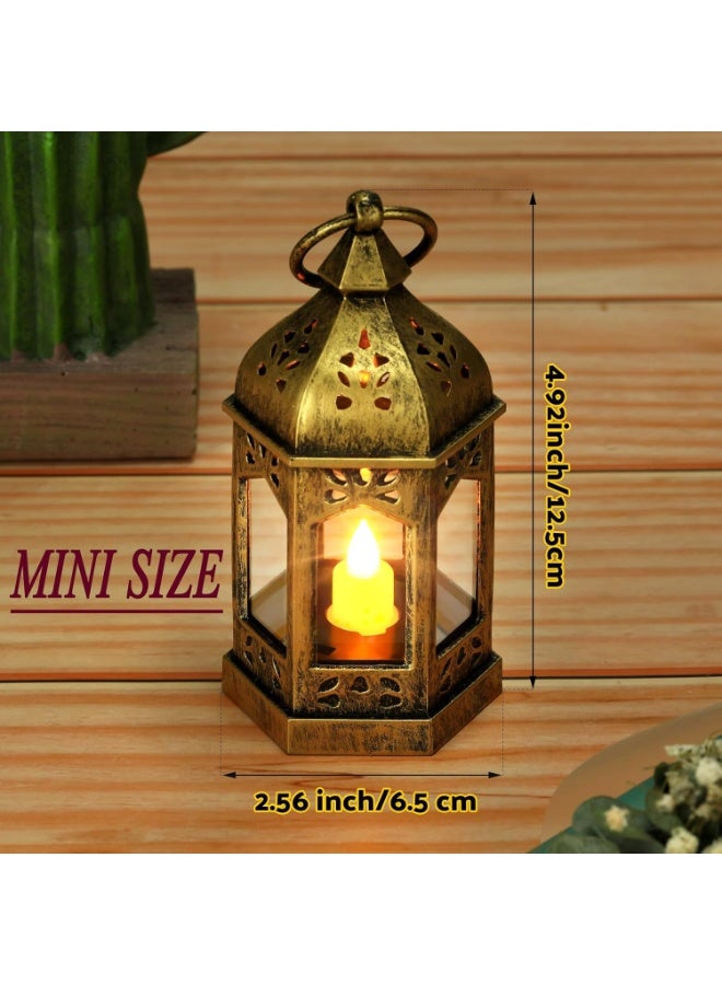 Cunhill 12 Pieces Mini Lanterns with Flickering LED Candle, Batteries Included, Decorative Hanging Candle Lantern for Indoor Use, Wedding, Party, Table Centerpiece (Gold) - Image 2