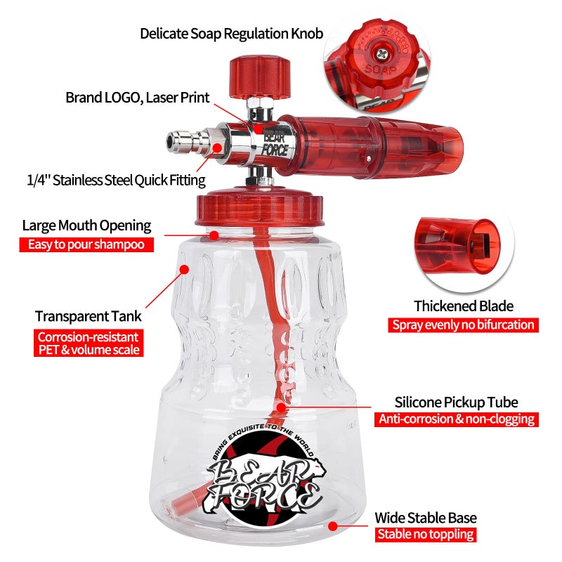BEAR FORCE Pressure Washer Spray Gun Power Washer Short Gun with M22-ID14mm & Foam Cannon Foam Gun with 5 Nozzles Tips #035 & 3/8'' Quick Connector Swivel, Additional Orifice Nozzle 1.10mm Car Washing - Image 4