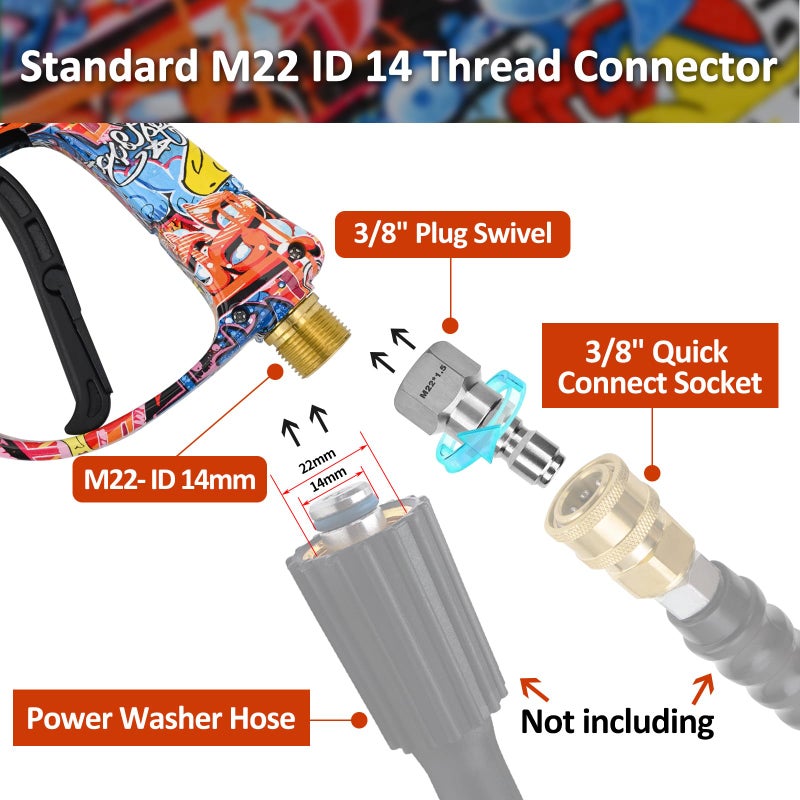 BEAR FORCE Pressure Washer Spray Gun Power Washer Short Gun with M22-ID14mm & Foam Cannon Foam Gun with 5 Nozzles Tips #035 & 3/8'' Quick Connector Swivel, Additional Orifice Nozzle 1.10mm Car Washing - Image 3