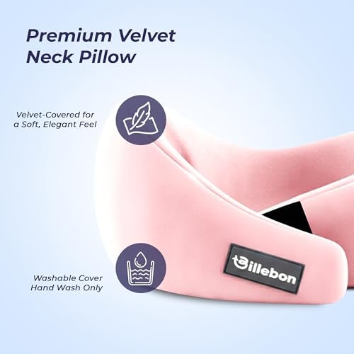 Billebon Gel Infused Memory Foam Neck Pillow, Travel Pillow with Adjustable Velcro Straps, Neck Pillow for Travelling & Flight Travel, Ergonomic Support for Comfort & Pain Relief(Pink Combo) - Image 3