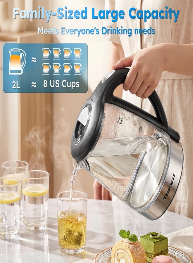 TOPWIT Electric Kettle Glass Hot Water Kettle, 2.0L Water Warmer, BPA-Free Stainless Steel Lid & Bottom, Tea Kettle with Fast Heating, Auto Shut-Off & Boil Dry Protection - Image 4