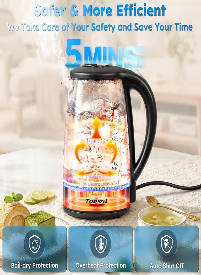 TOPWIT Electric Kettle Glass Hot Water Kettle, 2.0L Water Warmer, BPA-Free Stainless Steel Lid & Bottom, Tea Kettle with Fast Heating, Auto Shut-Off & Boil Dry Protection - Image 5