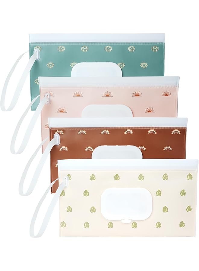 erorex Baby Wipe Dispenser 4 Pack Portable Refillable Wipe Pouch Keeps Wipes Fresh Reusable Wet Wipe Pouch  - Image 1