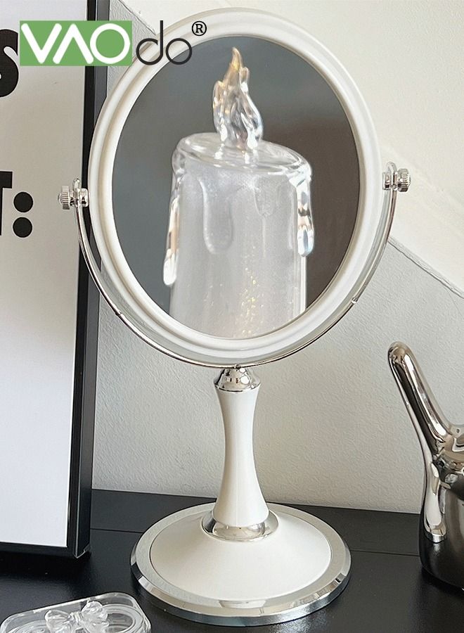 VAOdo Double-Sided Makeup Mirror 3 Times Magnification On One Side 360° Rotation Detachable Base Hand-Held Desktop Mirror With Bracket Bathroom Shaving Mirror - Image 2