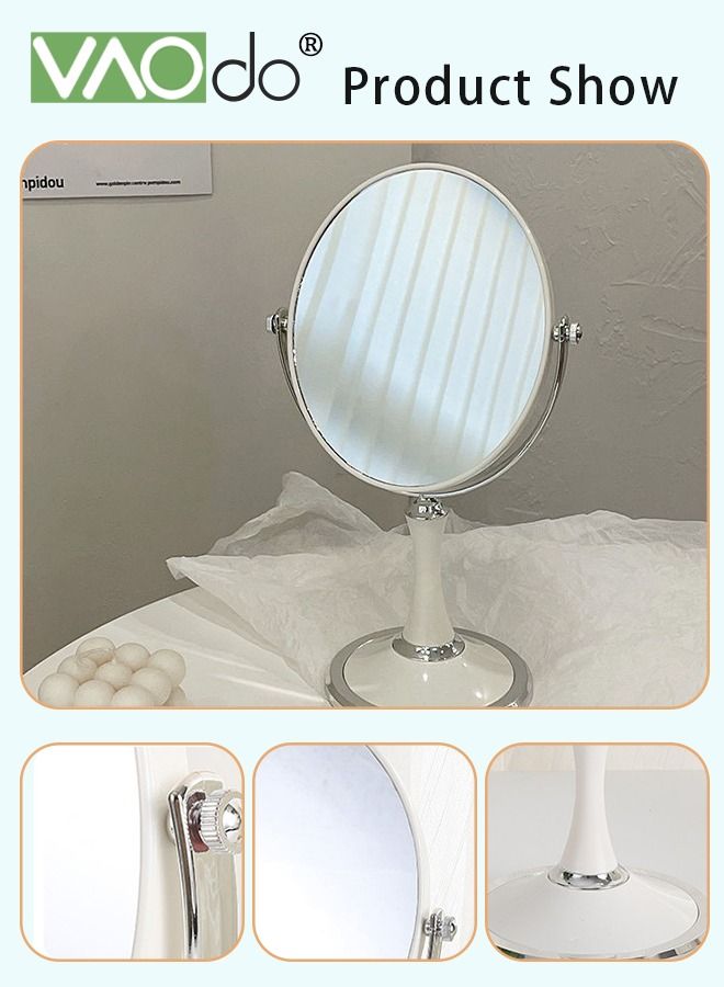 VAOdo Double-Sided Makeup Mirror 3 Times Magnification On One Side 360° Rotation Detachable Base Hand-Held Desktop Mirror With Bracket Bathroom Shaving Mirror - Image 3