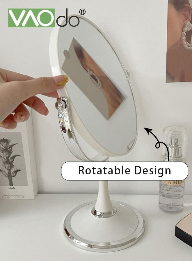 VAOdo Double-Sided Makeup Mirror 3 Times Magnification On One Side 360° Rotation Detachable Base Hand-Held Desktop Mirror With Bracket Bathroom Shaving Mirror - Image 4