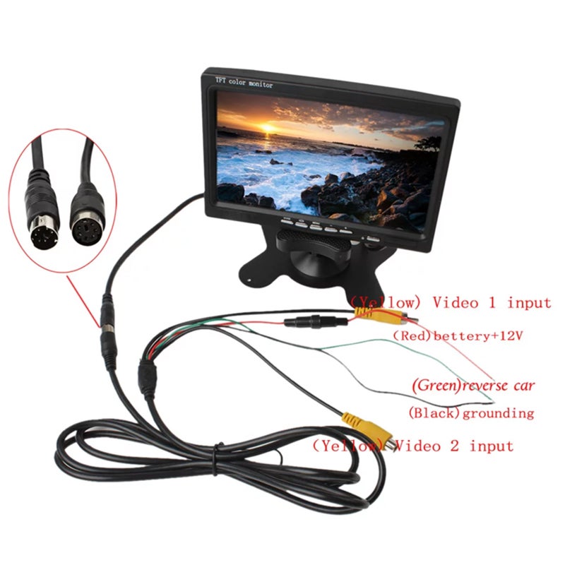 شاشة مراقبة سيارة TFT بدقة HD 1024*600 وبقطر 7 بوصة - جسم محمول أنيق قابل للطي بجهاز تحكم عن بعد لمراقبة أمان السيارة - Image 3