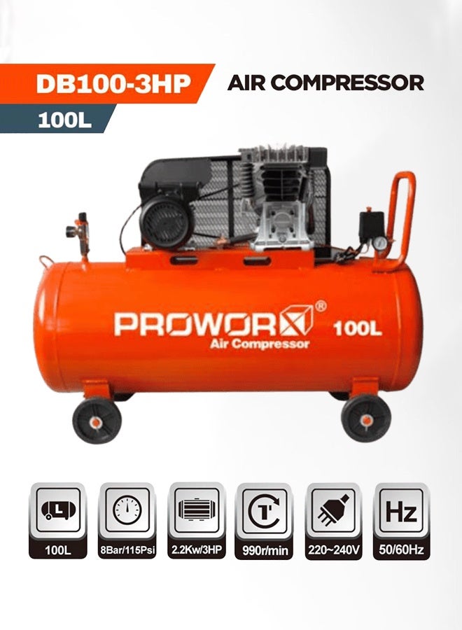 PROWORX DB100-3HP Air Compressor 100L – 3HP, 8Bar, 2.2kW, 990L/min - Image 1