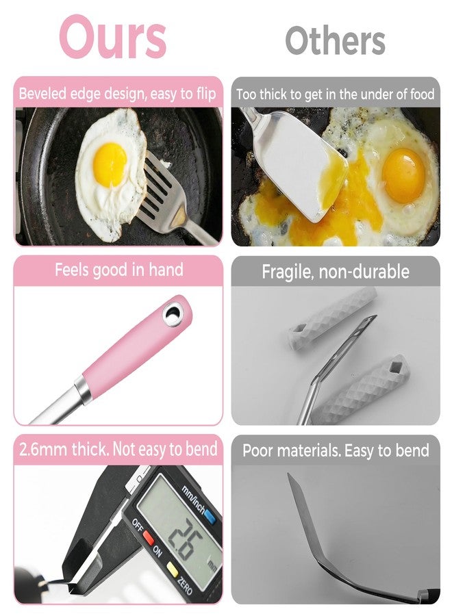 MUJINON 18/0 Stainless Steel Cooking Utensils Set, Heavy Duty Pink Handle for Kitchen Daily Use Party Wedding Housewarming, Dishwasher Safe, 9 Pieces - Image 2
