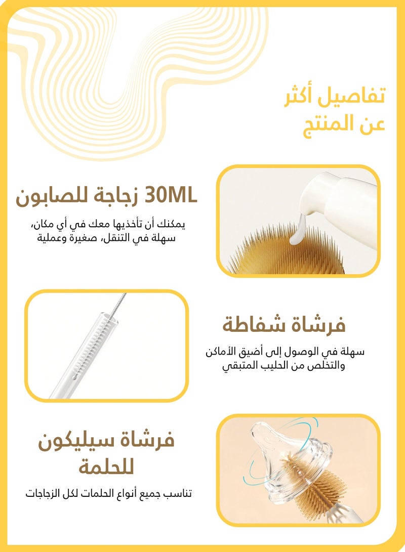شي آند ليتل مجموعة تنظيف زجاجات الأطفال 7 في 1، أدوات أساسية للسفر، مجموعة فرشاة زجاجات محمولة مع رف تجفيف، فرشاة حلمة وقشة، موزع صابون وصندوق تخزين، لتنظيف رضاعة حديثي الولادة (أبيض) - Image 2