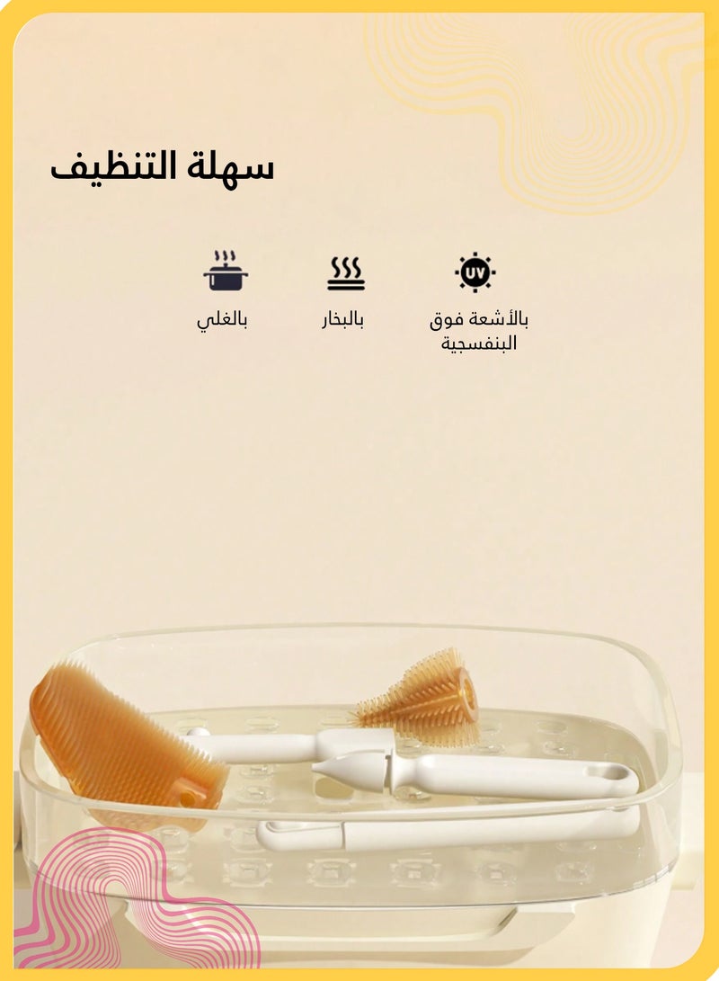 شي آند ليتل مجموعة تنظيف زجاجات الأطفال 7 في 1، أدوات أساسية للسفر، مجموعة فرشاة زجاجات محمولة مع رف تجفيف، فرشاة حلمة وقشة، موزع صابون وصندوق تخزين، لتنظيف رضاعة حديثي الولادة (أبيض) - Image 3
