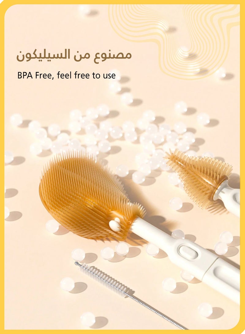 شي آند ليتل مجموعة تنظيف زجاجات الأطفال 7 في 1، أدوات أساسية للسفر، مجموعة فرشاة زجاجات محمولة مع رف تجفيف، فرشاة حلمة وقشة، موزع صابون وصندوق تخزين، لتنظيف رضاعة حديثي الولادة (أبيض) - Image 5