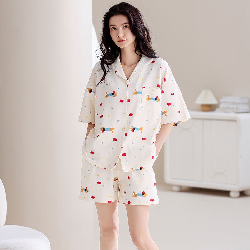 طقم نوم قطني نسائي بأكمام قصيرة وشورت - Image 4