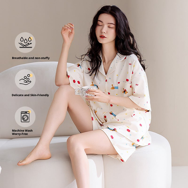 طقم نوم قطني نسائي بأكمام قصيرة وشورت - Image 3