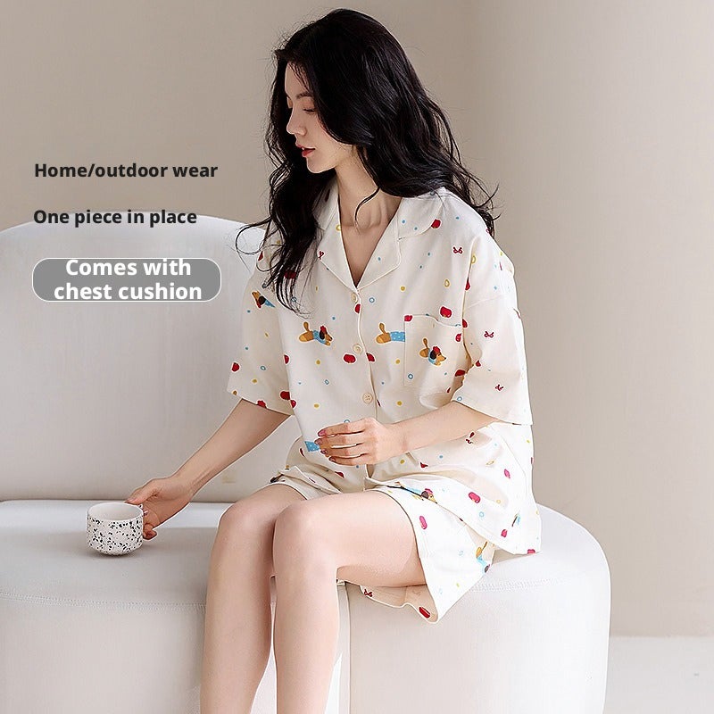 طقم نوم قطني نسائي بأكمام قصيرة وشورت - Image 2