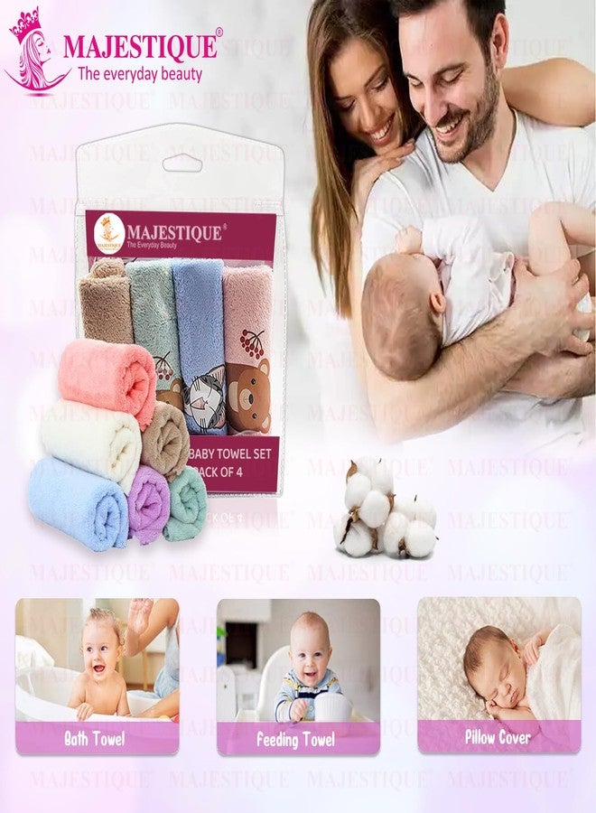 MAJESTIQUE Baby Face Towels, Newborn Towel, Kids Hankies, Baby Bathing Cloth for New Born, Newborn, Infant, Kids and Adults, 10x10inch, Multicolor (Pack of 4) - Image 2