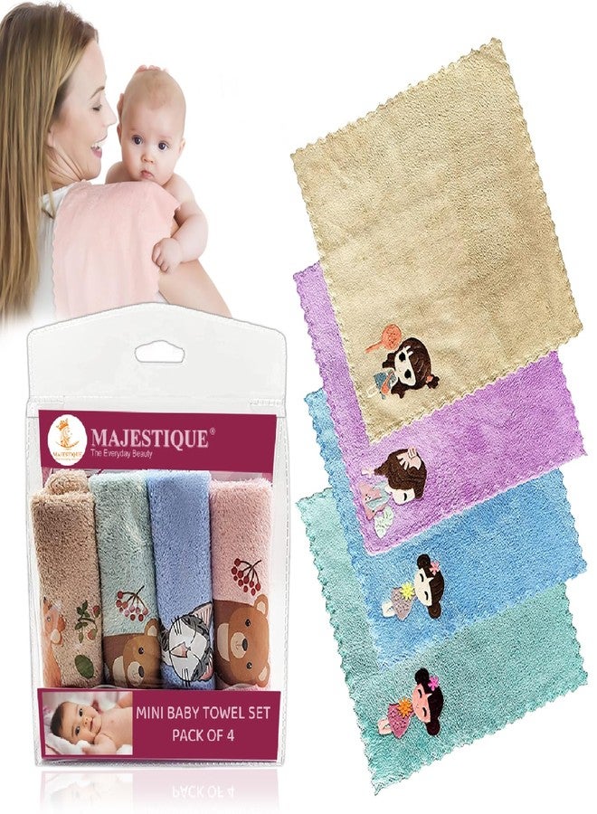 MAJESTIQUE Baby Face Towels, Newborn Towel, Kids Hankies, Baby Bathing Cloth for New Born, Newborn, Infant, Kids and Adults, 10x10inch, Multicolor (Pack of 4) - Image 1