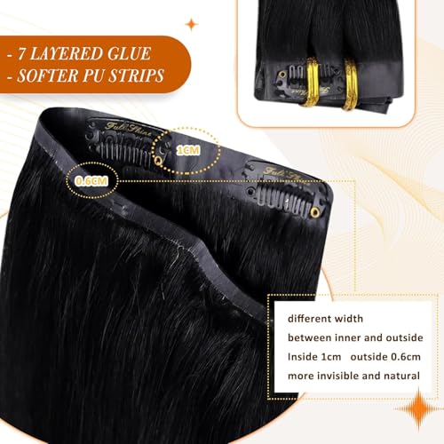 Full Shine Black Hair Extensions Clip in Human Hair Seamless Hair Extensions Clip ins Black Invisible Clip in Hair Extension for Short Hair 8 PCS 12 Inch 95 G - Image 5