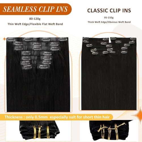 Full Shine Black Hair Extensions Clip in Human Hair Seamless Hair Extensions Clip ins Black Invisible Clip in Hair Extension for Short Hair 8 PCS 12 Inch 95 G - Image 4