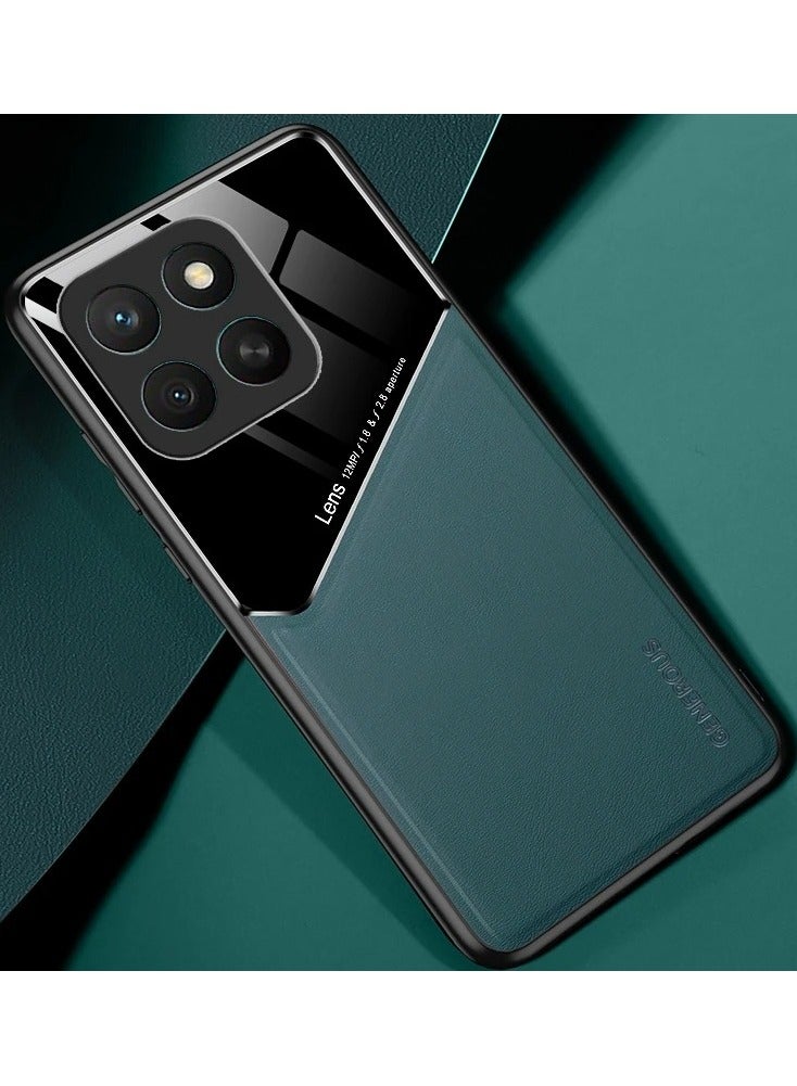 Case Compatible With Honor Enjoy 60 Plus/Honor X7C Cover Luxury Leather And Glass With Car Magnetic Holder Phone Cover Soft Frame Silicone (Green)