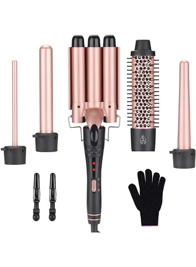 Curling Wand Set, 5-IN-1 Hair Curler Iron, Professional Curling Wand Set, Instant Heat Up Hair Curler with 5 Interchangeable Ceramic Barrels (9-32mm), with Heat Protective Glove & 2 Clips - Image 1