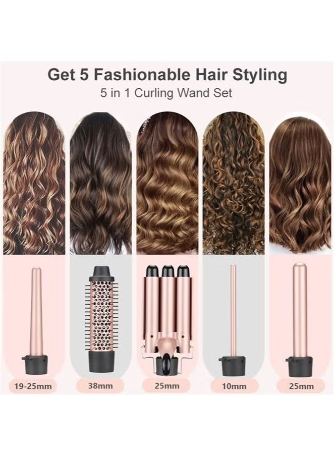 Curling Wand Set, 5-IN-1 Hair Curler Iron, Professional Curling Wand Set, Instant Heat Up Hair Curler with 5 Interchangeable Ceramic Barrels (9-32mm), with Heat Protective Glove & 2 Clips - Image 2