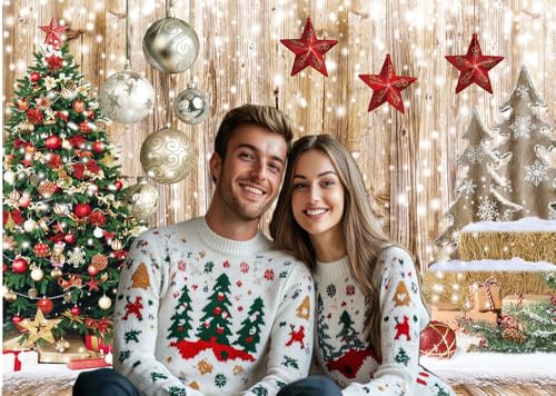 CHAIYA 7X5FT Christmas Backdrop Wood Floor Backdrop Winter Snow Xmas Tree Gift Christmas Family Party Background New Year Party Decoration - Image 3