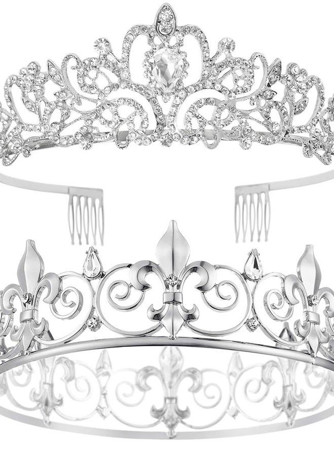 Cocide KING AND QUEEN Crown Set - 2 Pcs Crystal Rhinestone Tiaras and Crowns for Bride, Princess, Birthday Party, Halloween, Cosplay Gifts - Image 1