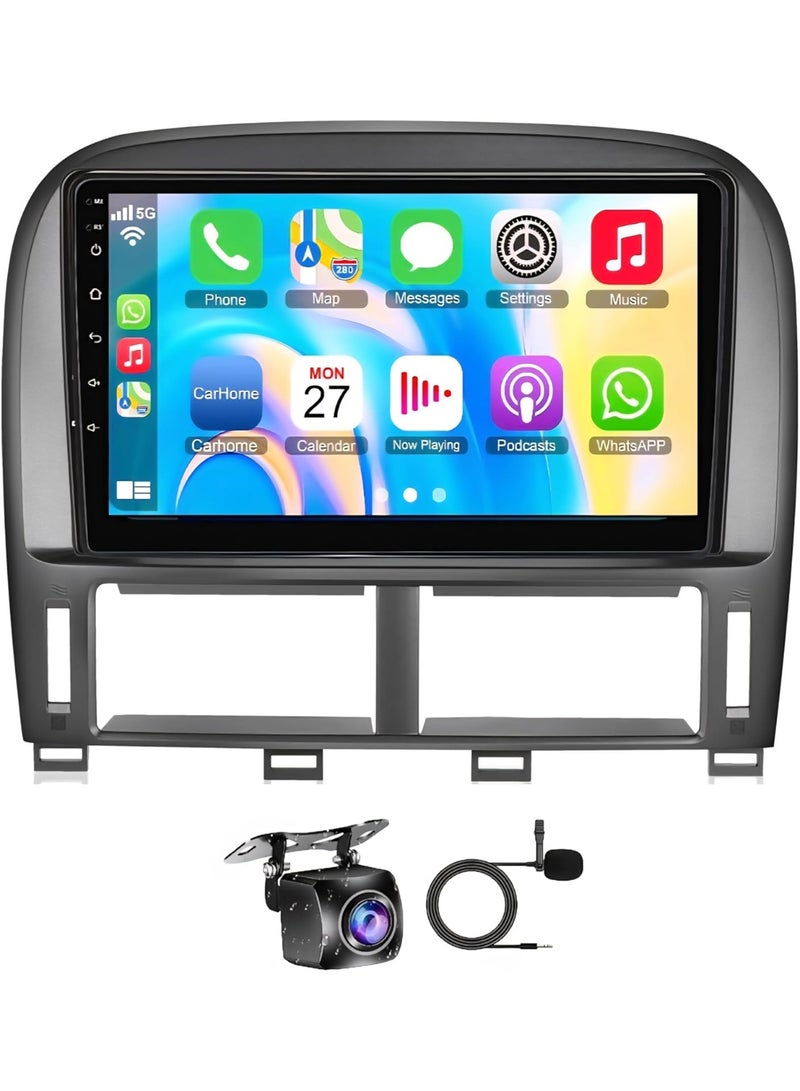 Vierex Android Car Stereo for Lexus LS430 2001-2006 | 9 Inch QLED Car Radio with Wireless CarPlay & Android Auto | GPS WiFi Bluetooth AHD Backup Camera Fast Interface (8+128GB Carplay) - Image 1