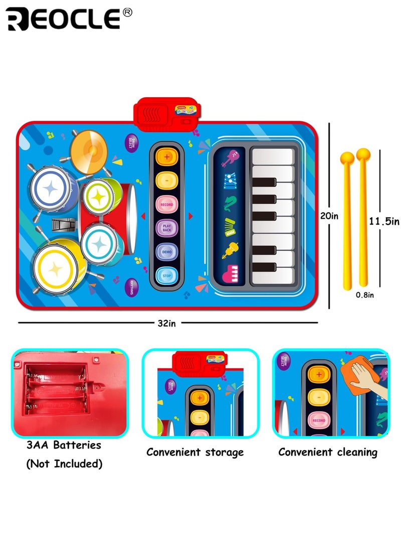 ريوكل سجادة لعب موسيقية للأطفال بتصميم طبلة بيانو 2 في 1، سجادة أنشطة للأطفال الصغار مع صوت تفاعلي لتنمية حواس الرضيع - Image 5
