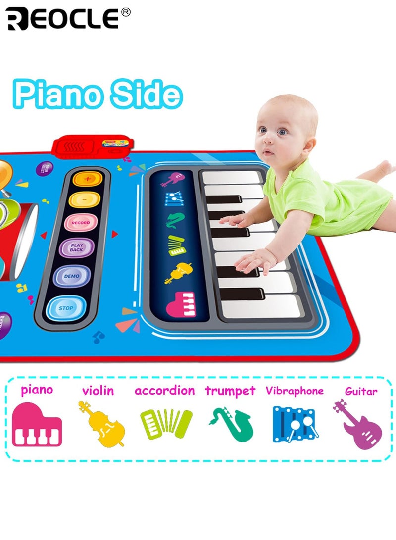 ريوكل سجادة لعب موسيقية للأطفال بتصميم طبلة بيانو 2 في 1، سجادة أنشطة للأطفال الصغار مع صوت تفاعلي لتنمية حواس الرضيع - Image 3