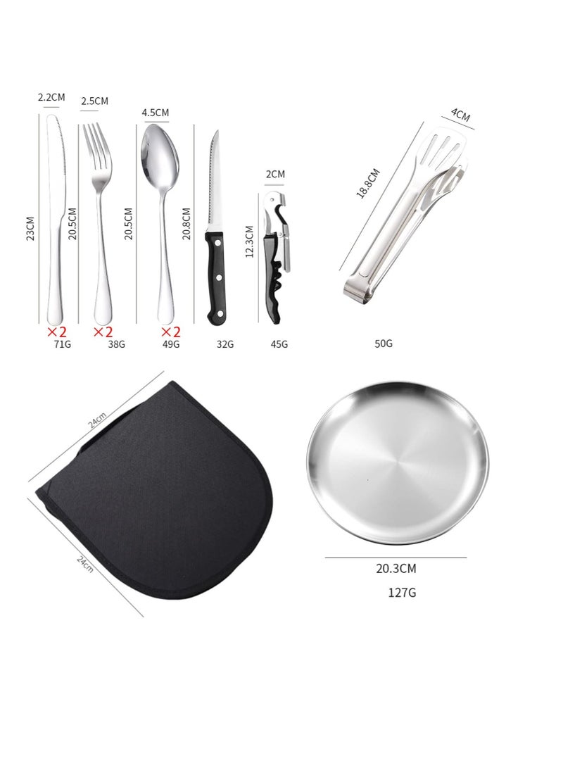 عام مجموعة أدوات مائدة للتخييم، أدوات مائدة للتخييم المحمولة، من الفولاذ المقاوم للصدأ، مجموعة نزهة مكونة من 13 قطعة، من الفولاذ المقاوم للصدأ، أواني طعام خارجية، أواني طعام خارجية، للسفر، والتنزه سيرًا على الأقدام، والتخييم، 2 - Image 2