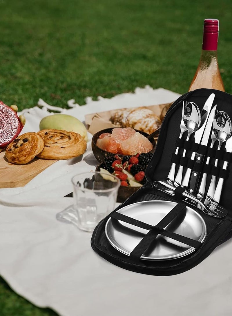 عام مجموعة أدوات مائدة للتخييم، أدوات مائدة للتخييم المحمولة، من الفولاذ المقاوم للصدأ، مجموعة نزهة مكونة من 13 قطعة، من الفولاذ المقاوم للصدأ، أواني طعام خارجية، أواني طعام خارجية، للسفر، والتنزه سيرًا على الأقدام، والتخييم، 2 - Image 4