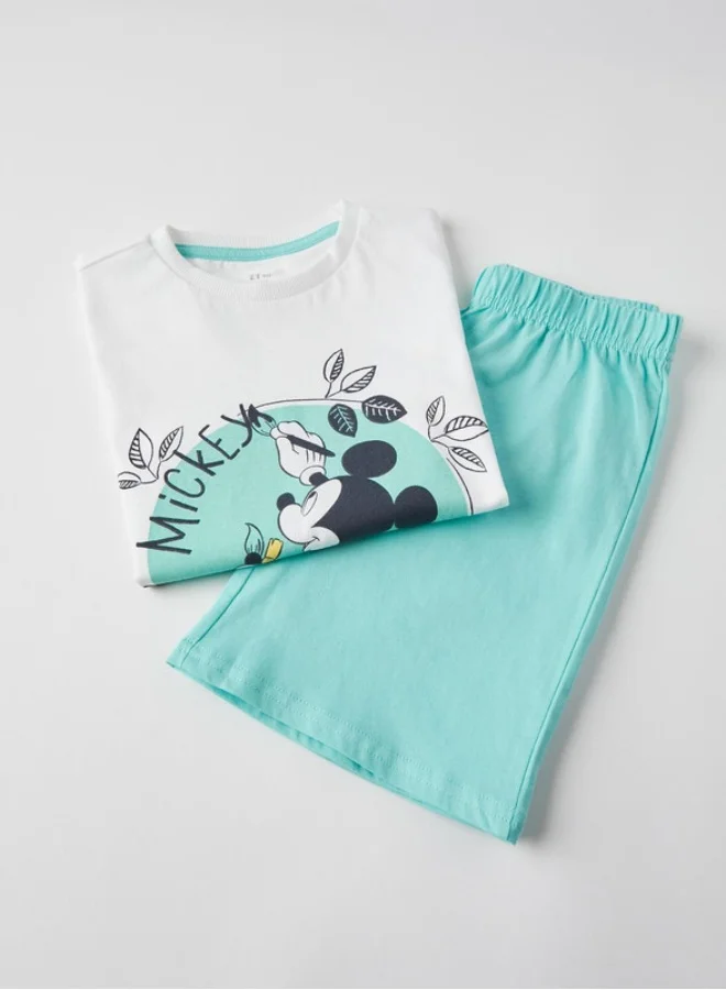 زيبي Pyjamas for Boys 'Nature Mickey', Aqua Green/White
