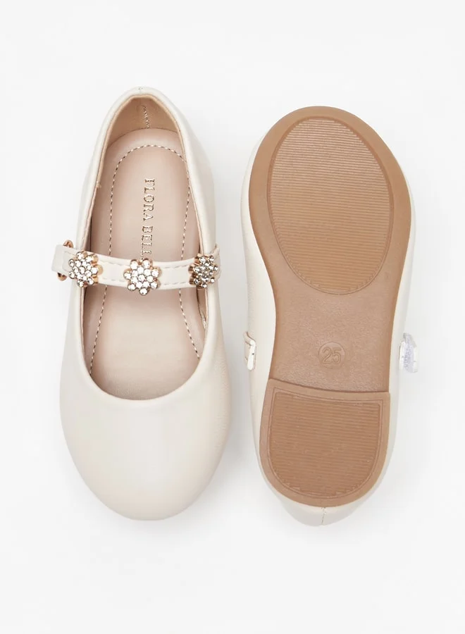 فلورا بيلا من شو إكسبرس Girl's Floral Embellished Ballerina Shoes With Hook And Loop Closure Ramadan Collection