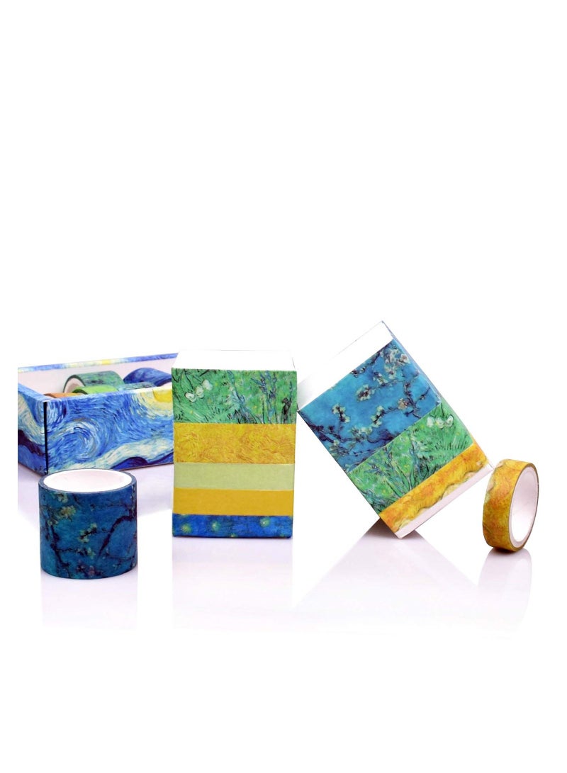 SYOSI Washi Tape Set of 12 Rolls, Van Gogh Starry Night Decorative Green Leaves Floral Blue Yellow Washi Masking Tape Sets for Craft, Kids, Scrapbook, DIY, Gift Wrapping - Image 3