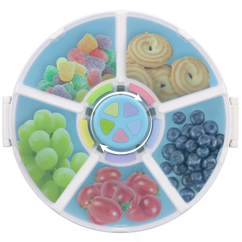 JOOPETALK Kids Reusable Rotating Snack Container with 5 Separate Compartments Color Matching Opening Lid BPAPVCFree Dishwasher Safe Perfect for Travel School Lunches OntheGo SnackingBlue - Image 2