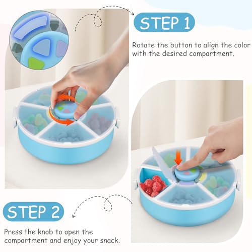 JOOPETALK Kids Reusable Rotating Snack Container with 5 Separate Compartments Color Matching Opening Lid BPAPVCFree Dishwasher Safe Perfect for Travel School Lunches OntheGo SnackingBlue - Image 3