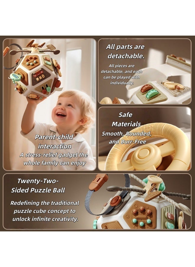 22 في 1 كرة ألغاز حسية متعددة الأوجه: لعبة مونتيسوري للتعليم المبكر وتنشيط الذهن للأطفال الرضع 0-6 أشهر، مع أجزاء لعب قابلة للفصل - Image 3