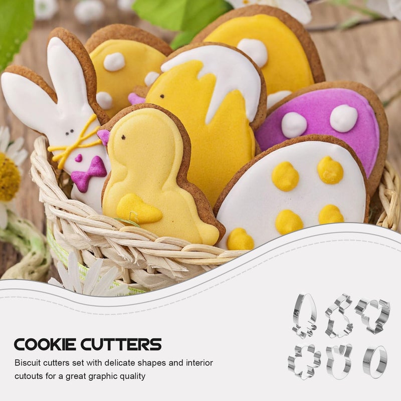 6pcs Stainless Steel Easter Cookie Cutters Set Rabbit Carrot Egg Duck Clover Shapes - Image 4