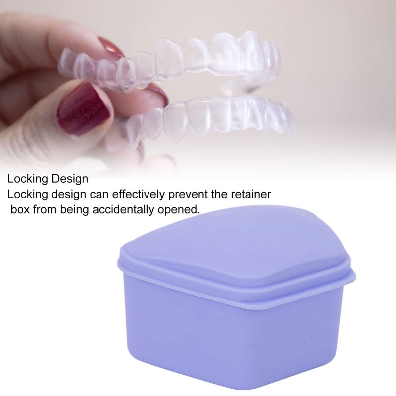 Brrnoo Trapezoid Retainer Case, Mouth Guard Cases, Denture Case Partial Tooth Case Denture Box Denture Storage Boxes, Travel Portable Denture Bath Box for Home Office Purple - Image 3