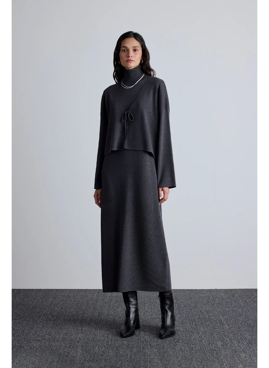 مانوكا Lace-Up Knit Cardigan Anthracite