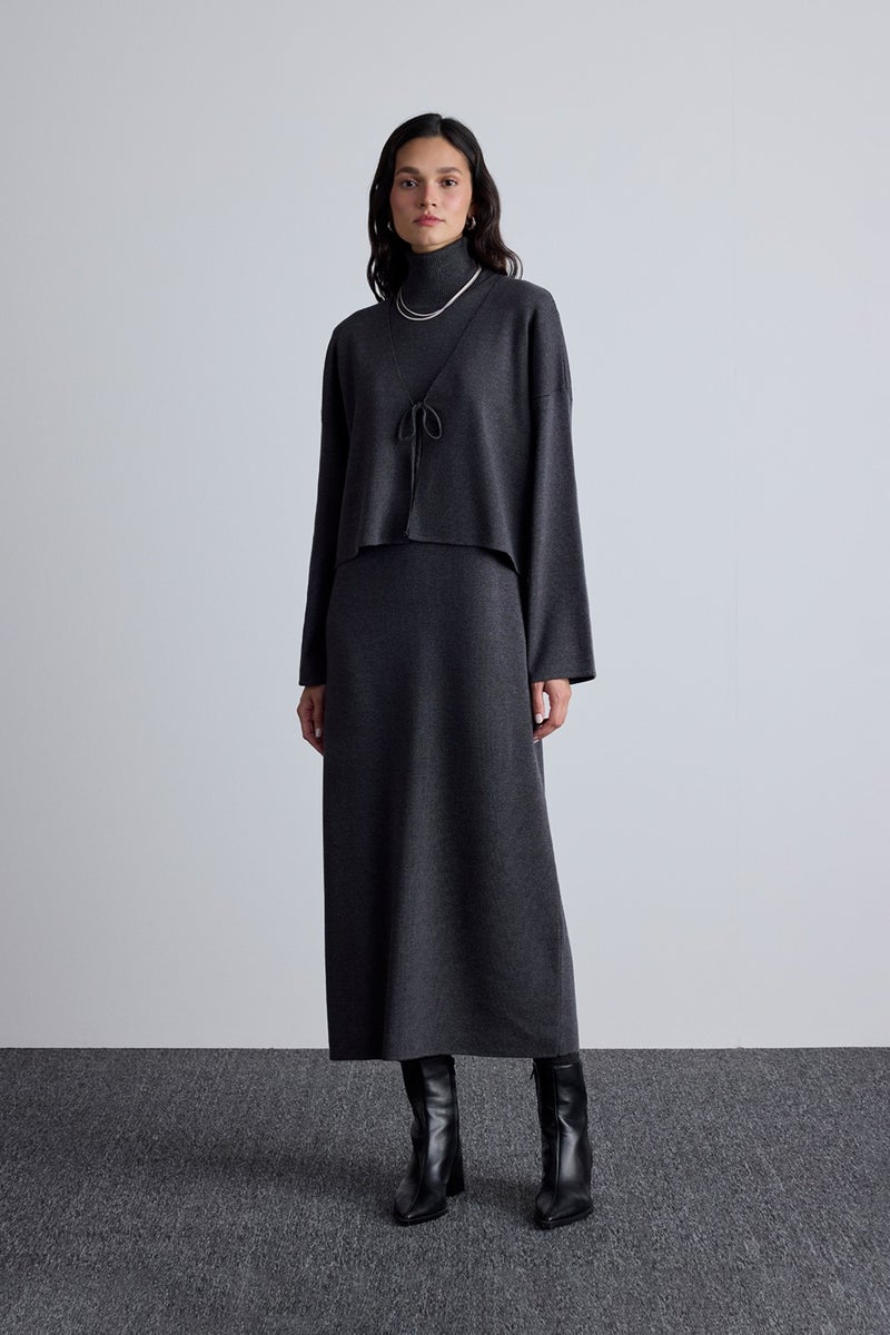Manuka Lace-Up Knit Cardigan Anthracite  - Image 2