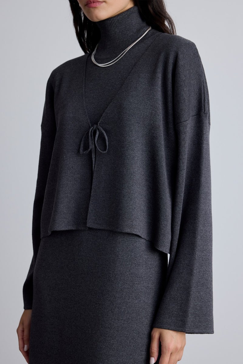 Manuka Lace-Up Knit Cardigan Anthracite  - Image 4
