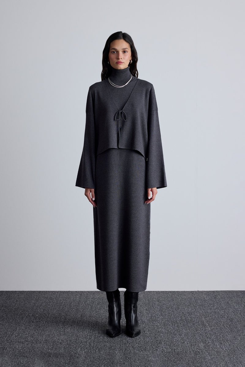 Manuka Lace-Up Knit Cardigan Anthracite  - Image 5