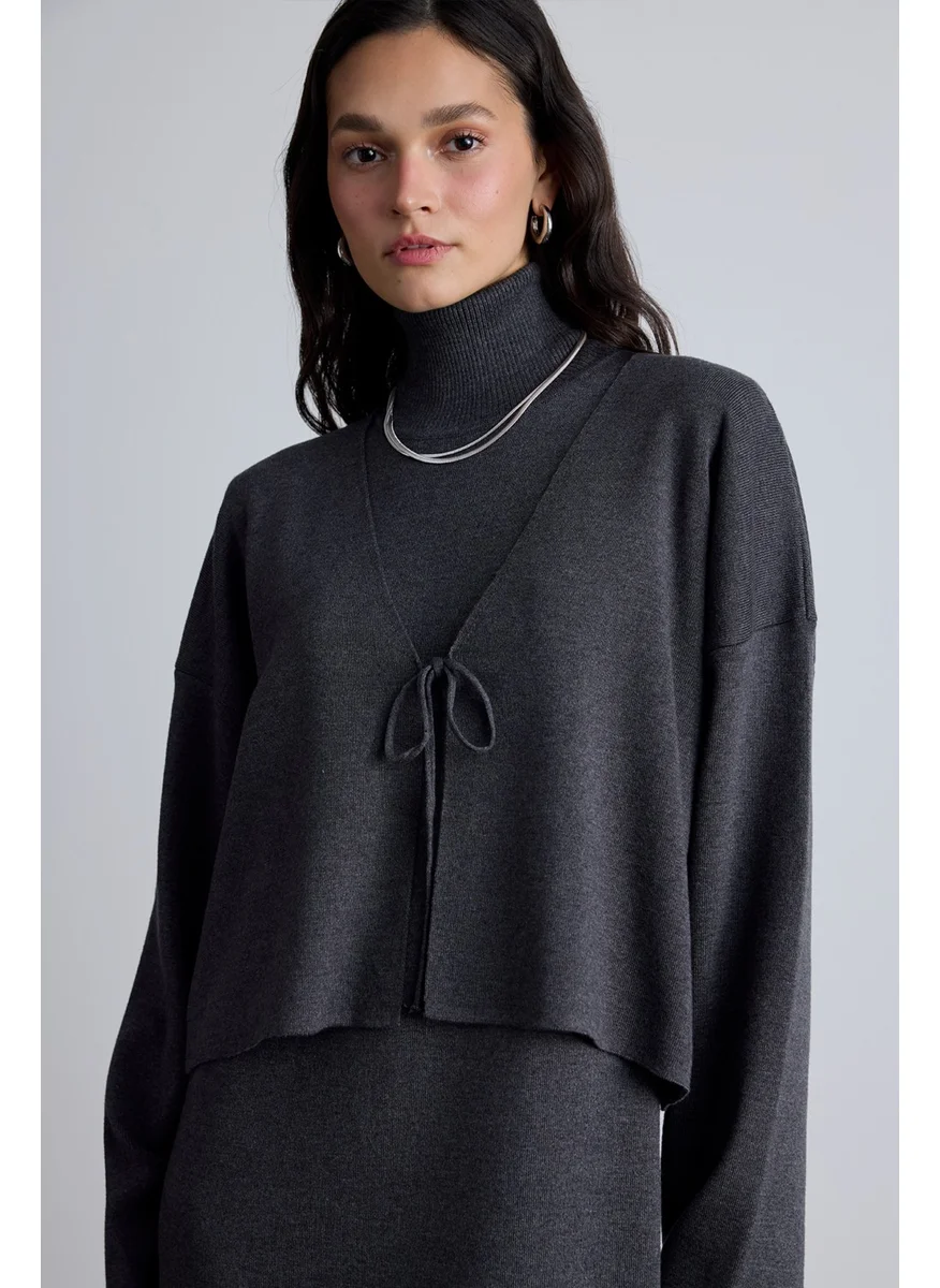 مانوكا Lace-Up Knit Cardigan Anthracite
