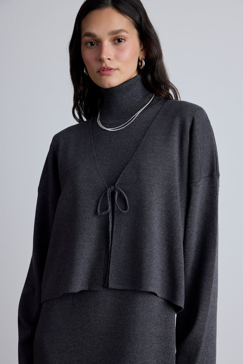 Manuka Lace-Up Knit Cardigan Anthracite  - Image 1